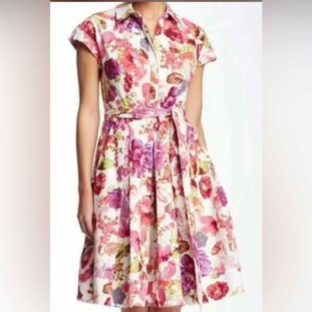 Eliza J Retro 50s Floral Shirt Dress Pink Purple Cotton Midi Size 6 - Picture 7 of 7